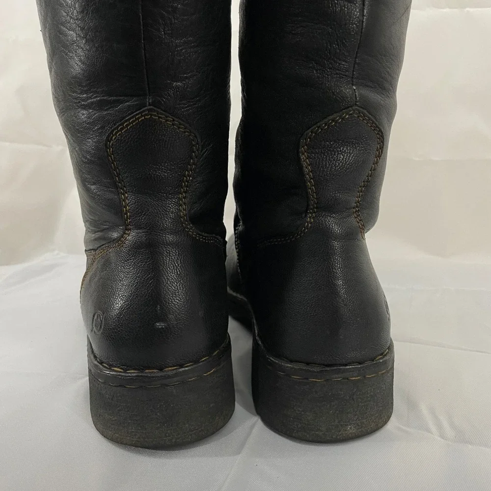 Born Size 10 Tall Riding Boots Black Leather Side Zip Buckle W3189 Women